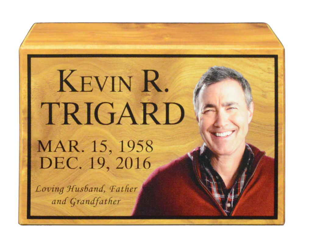 Kevin Trigard Wood Urn With Picture Head On (cut Out Modified)
