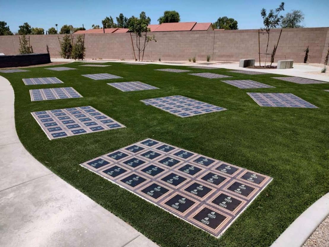 Several cremation gardens at a cemetery