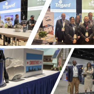4 pictures showing different people at the 2025 NFDA Convention and Expo (at the booths and posing for pictures)