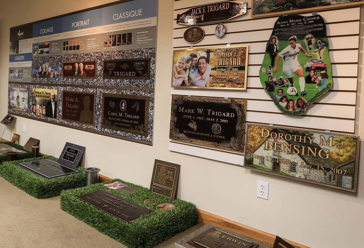 A wall of different grave marker options
