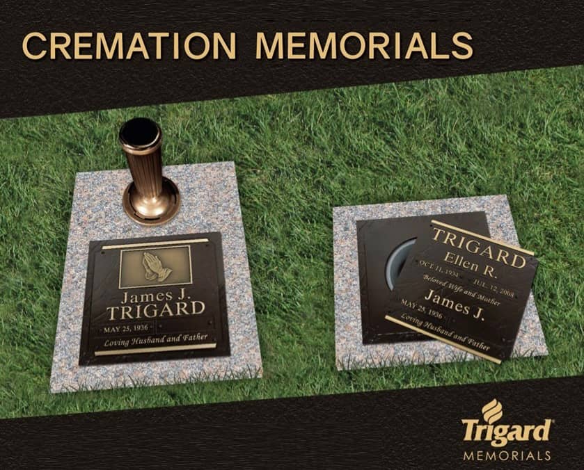 Trigard grave markers and the words "Cremation Memorials"