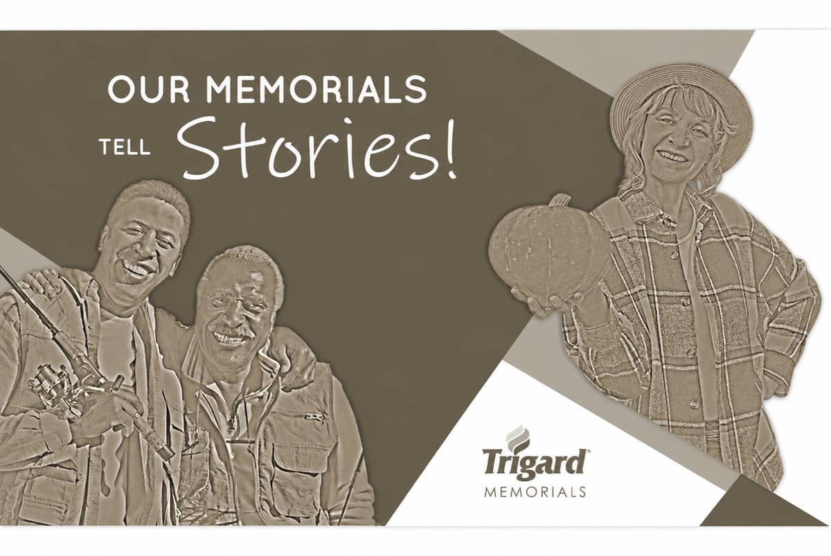 Bronze Grave markers that says "Our memorials tell stories!"